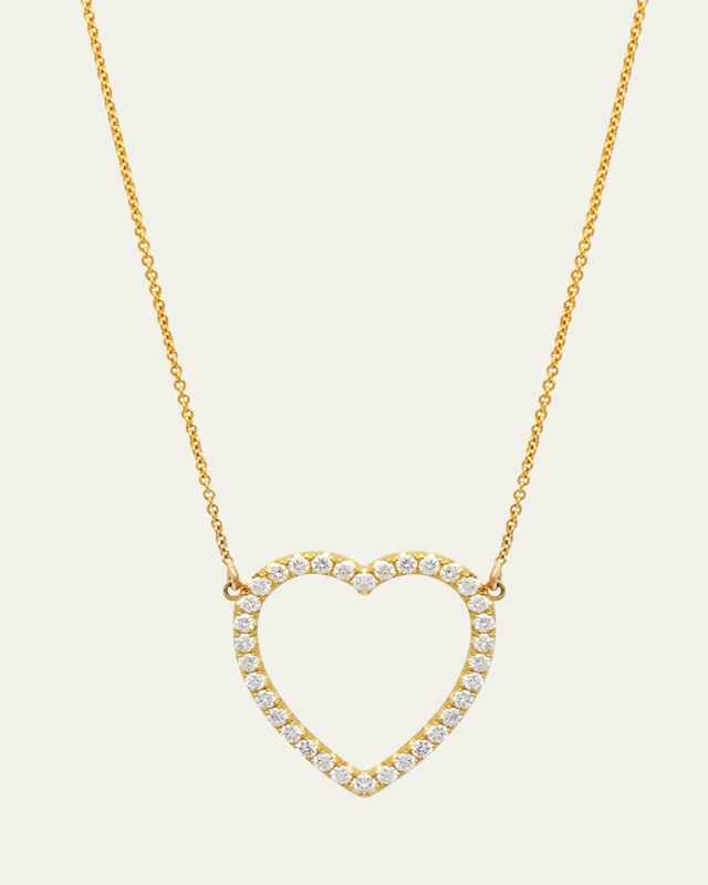 18K Yellow Gold Large Open Heart Necklace with Diamonds